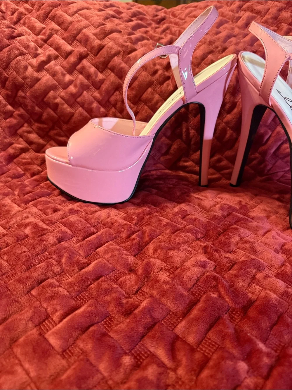 Ellie Pink Patent Platform Stiletto Sandals